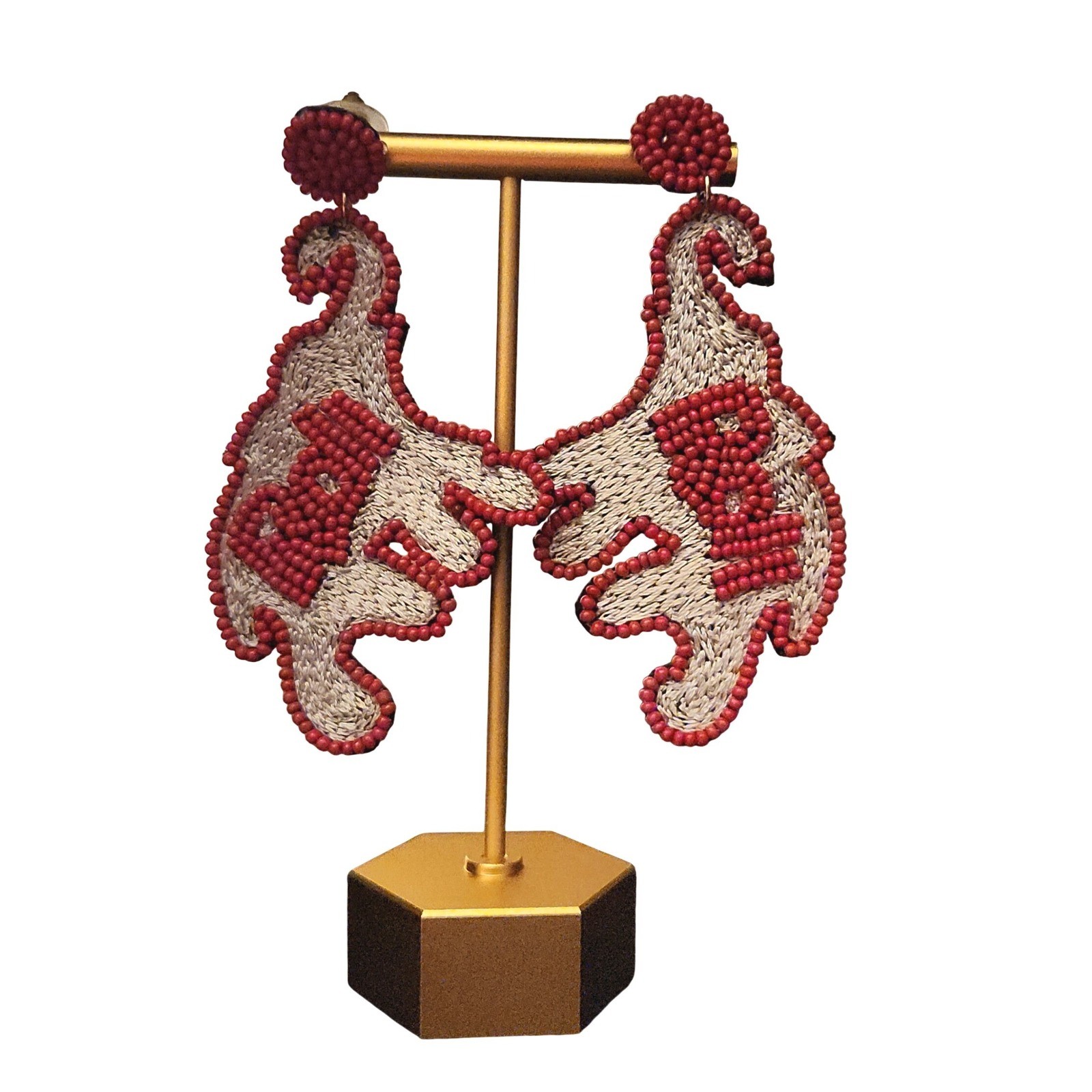University of Alabama Roll Tide Beaded Elephant Dangle Earrings Red White Gray