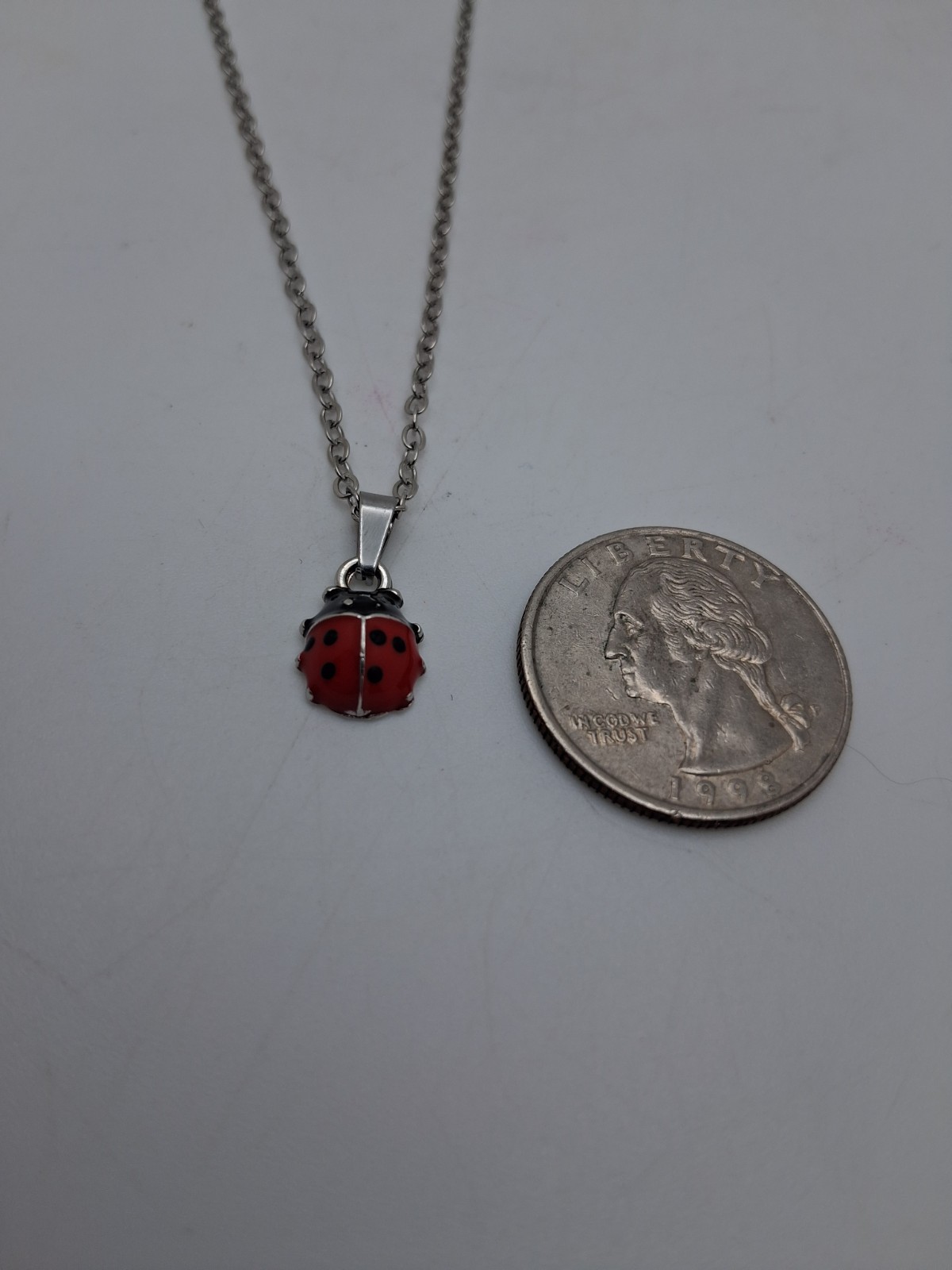 Tiny Ladybug Pendant Necklace Simple Minimalist Nature Lover Gift Silver Toned