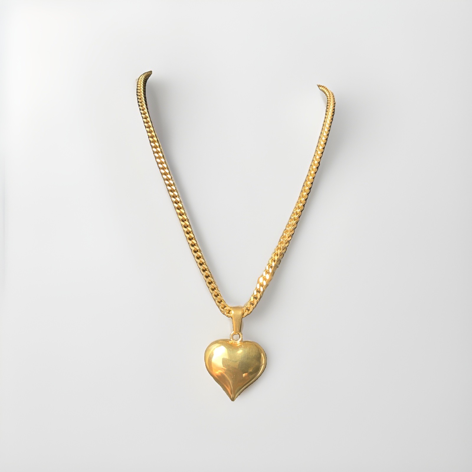 Gold Plated Heart Shape Pendant & 45cm” (3mm) Franco Chain