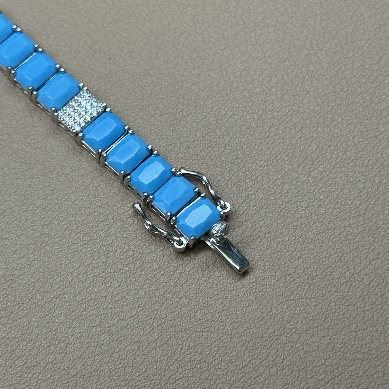 925 Sterling Silver Lab Turquoise CZ Tennis Bracelet 19g 6.75” 7.8mm