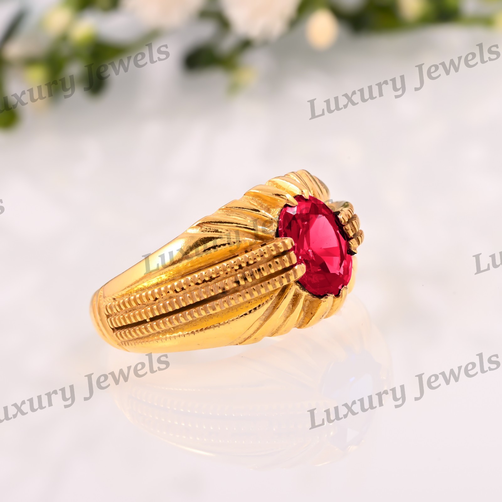 Luxury Pink Tourmaline Men Ring 925 Sterling Silver Fine Jewelry