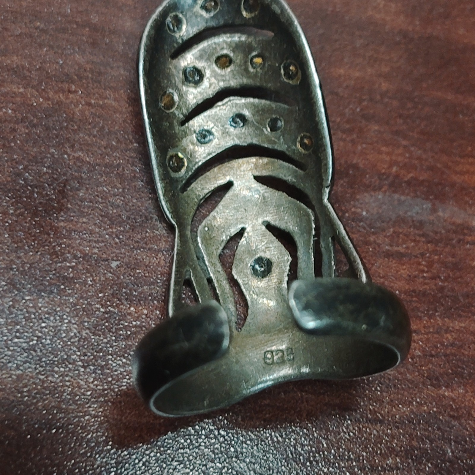 RARE Green Oxidized Sterling Silver 925 Finger Pinky Nail Ring Vintage