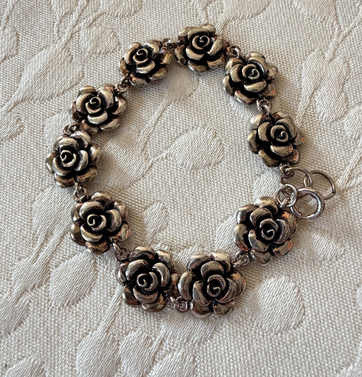 Stunning Heavy Silver Roses Bracelet 18cm Marked 925 on each link #AB