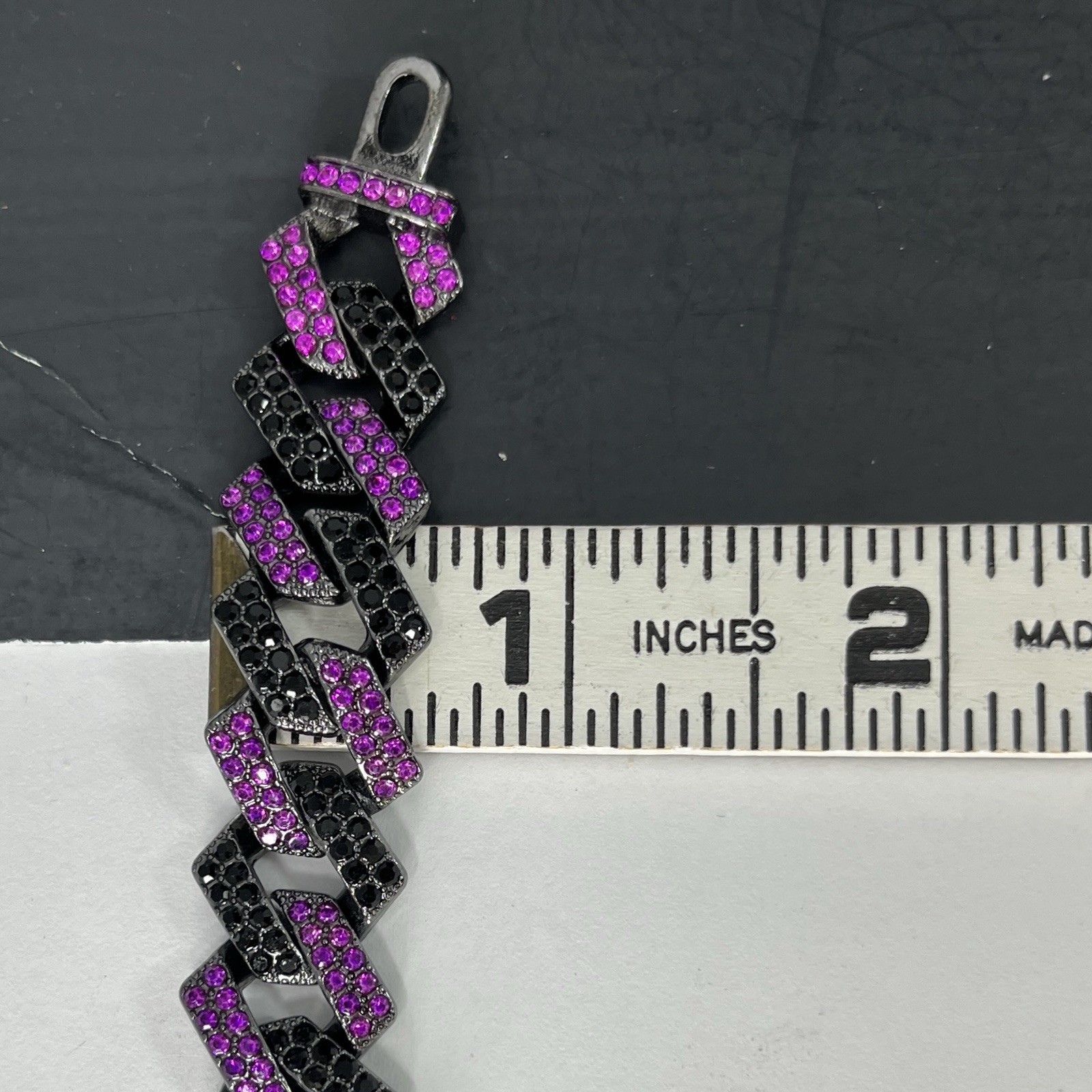 Flat Cuban Link Chain Necklace Black Purple Pave Crystal Gunmetal Wide Choker