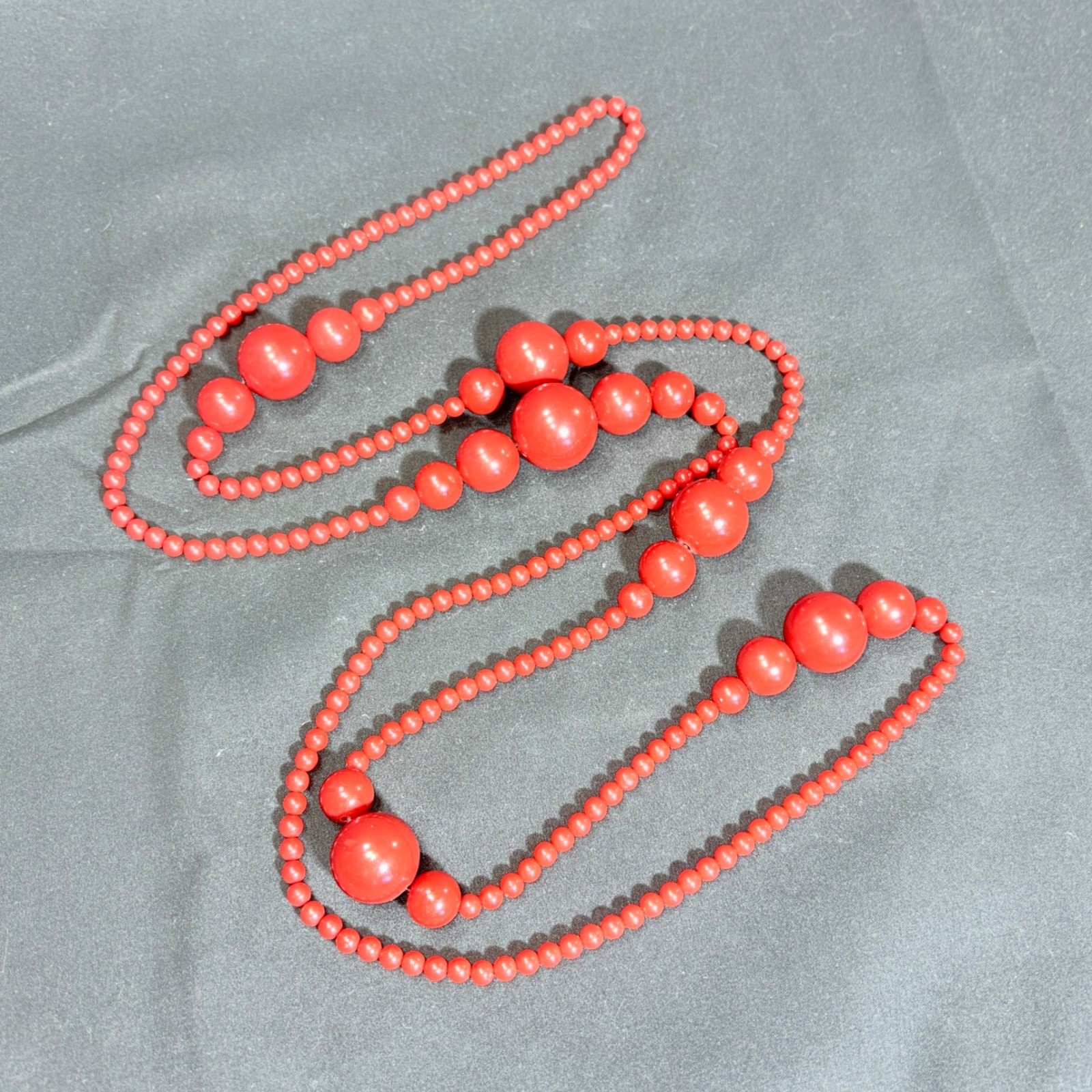 Chic Red Beaded Statement Necklace Layered Chunky Graduated Beads Single Strand