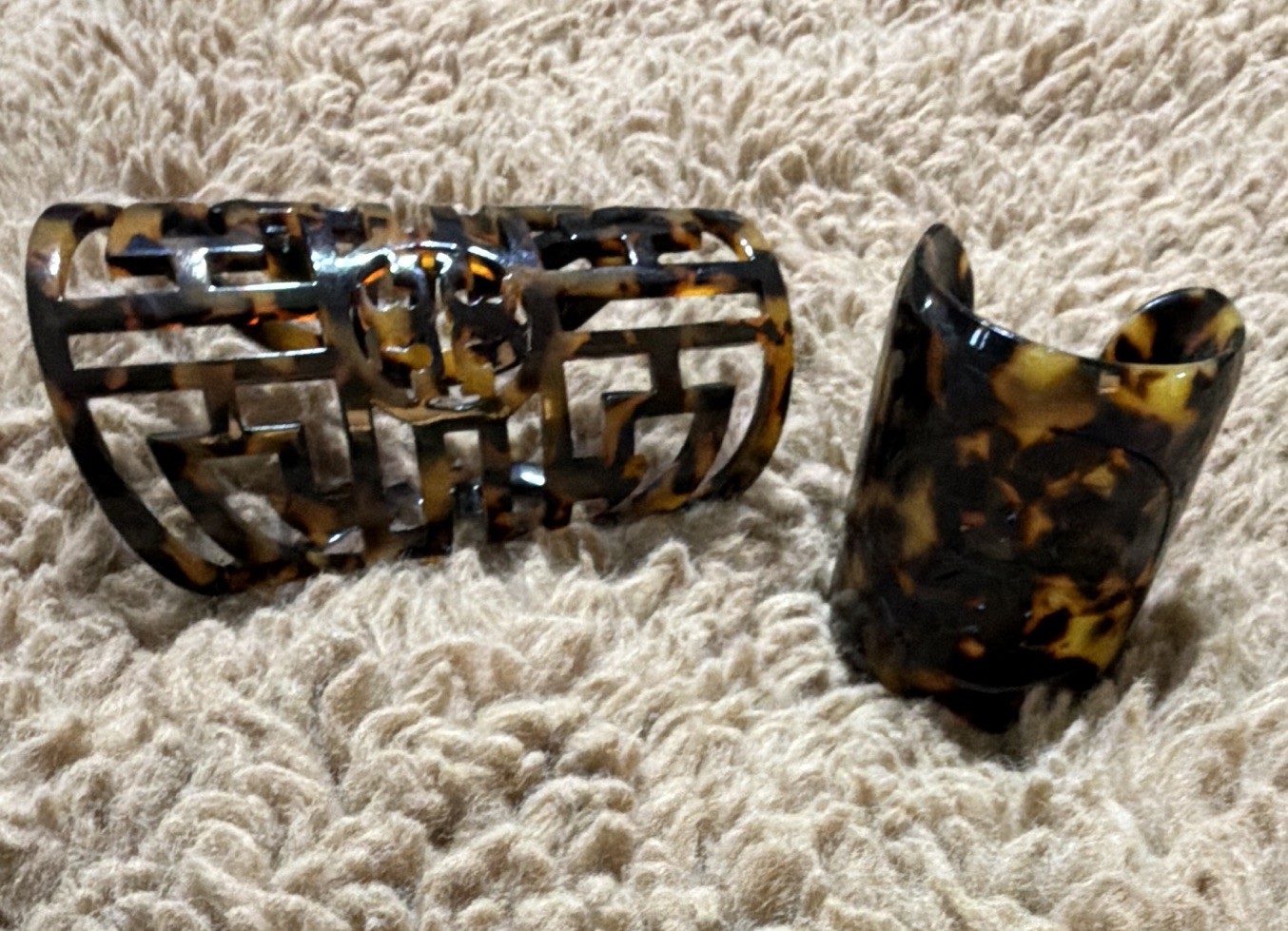 (2) Tory Burch…Tortoise shell Curved Plastic Bracelets