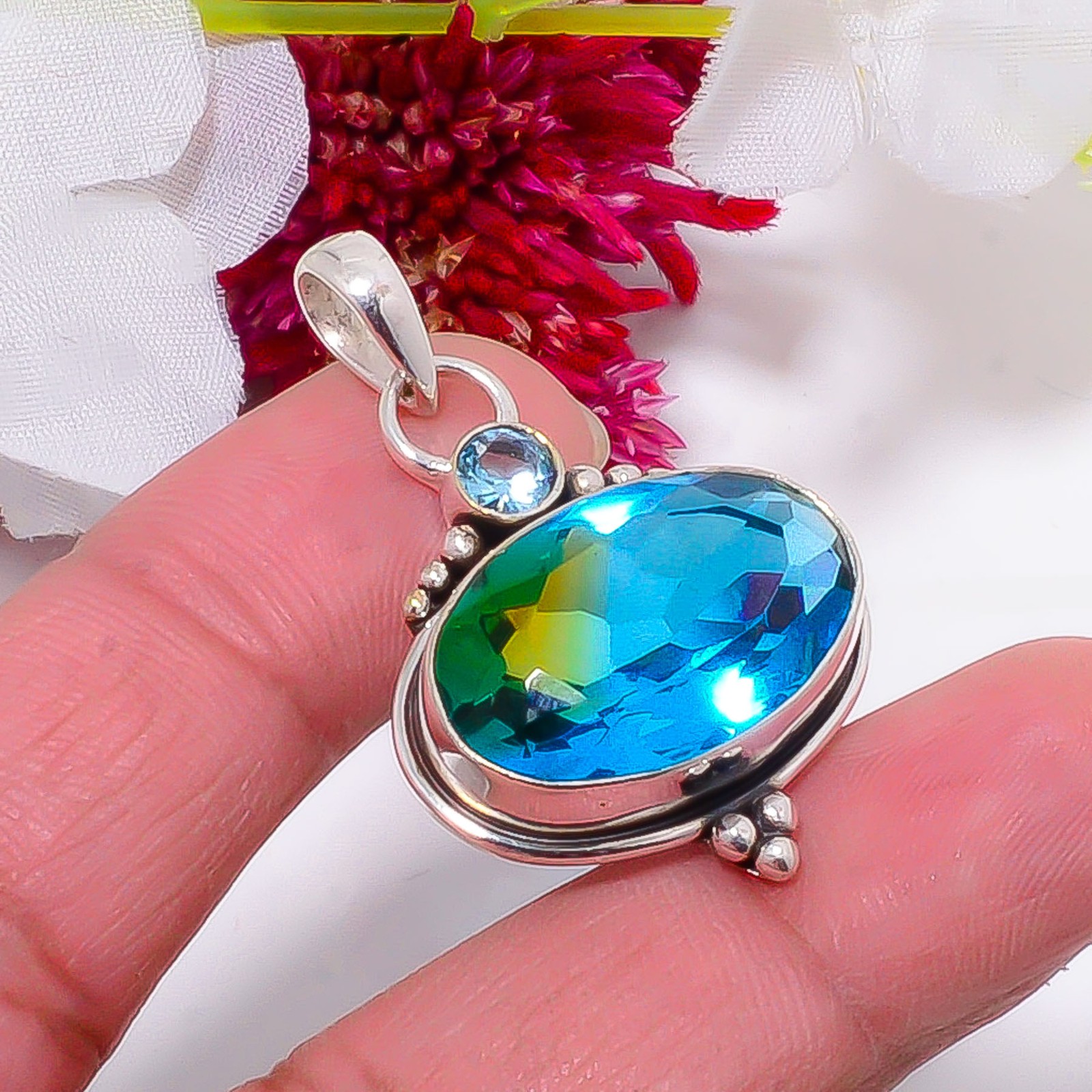 Blue Bi-Colour Tourmaline 925 Sterling Silver Handmade Pendant 1.56″ sku62