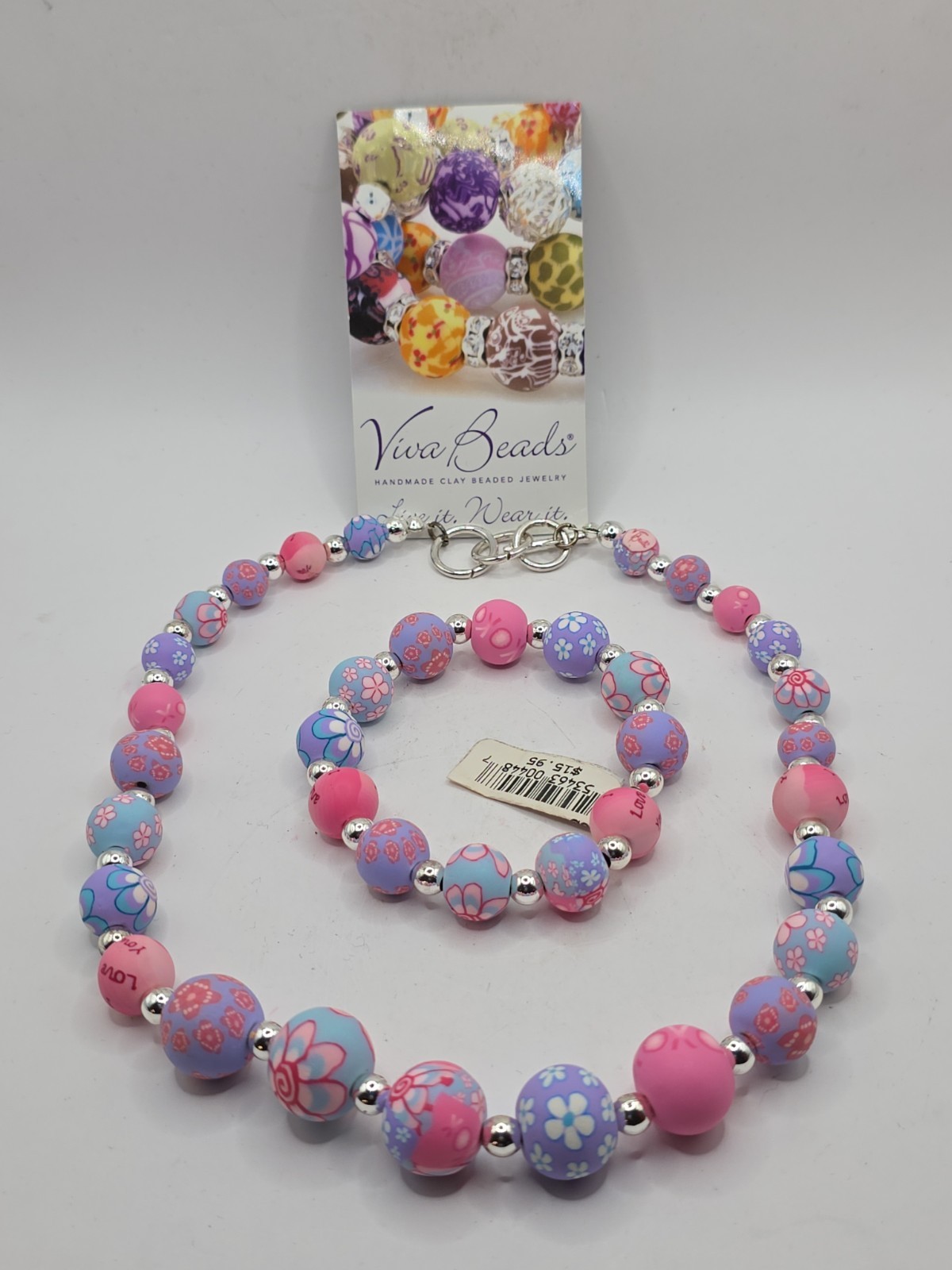 Viva Polymer Clay Beaded Necklace 16″ & Stretch Bracelet