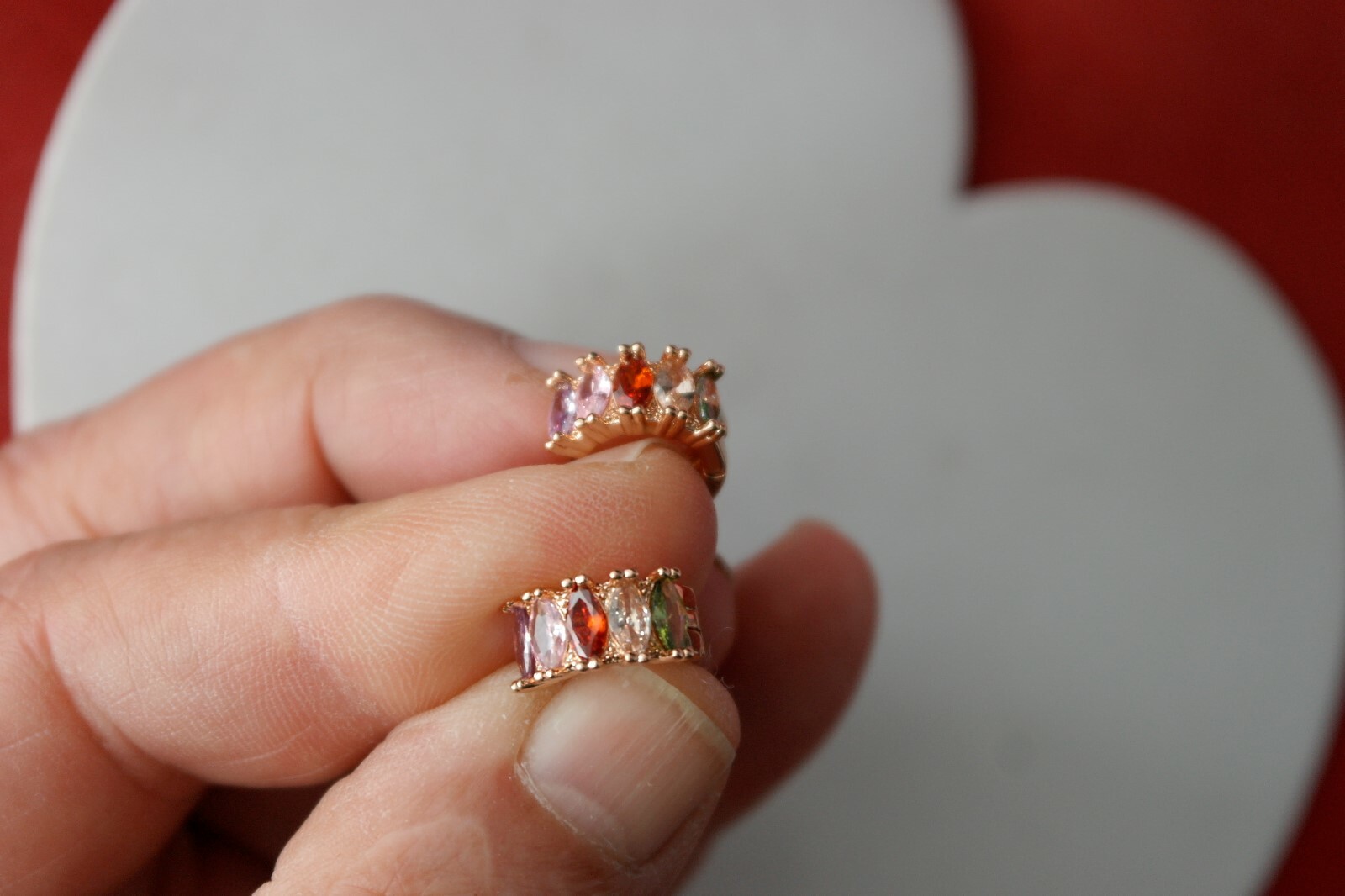 Beautiful Gold Plated Earrings With Multy Gemstone 3.7 Gr. 1.5 Cm. Wide In Box