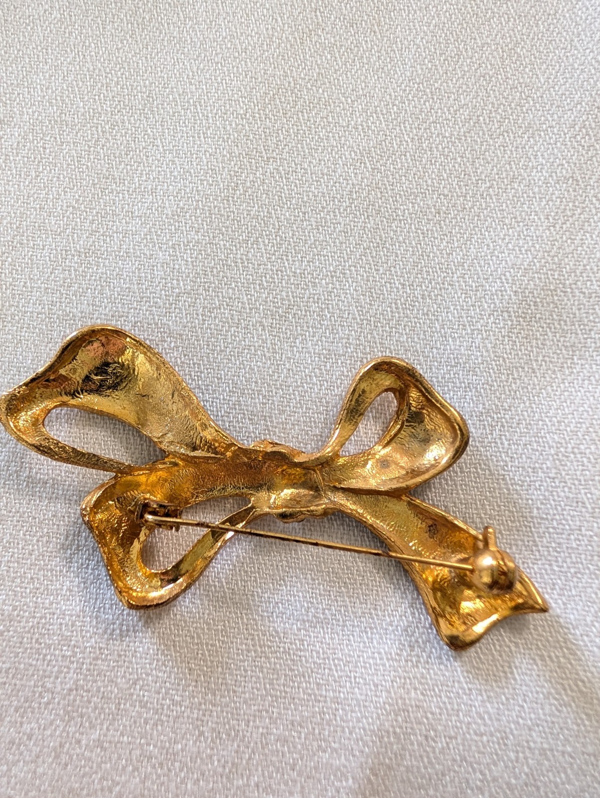 Gold Tone Enamel Bow Brooch w/ Rhinestone Center, Black Red Blue Green