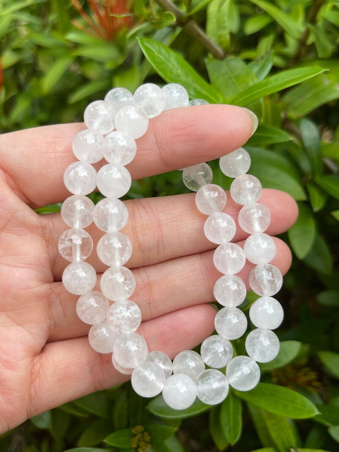 Natural Clear Quartz Bracelet 8mm White Clear Crystal Stretch Bracelet Handmade