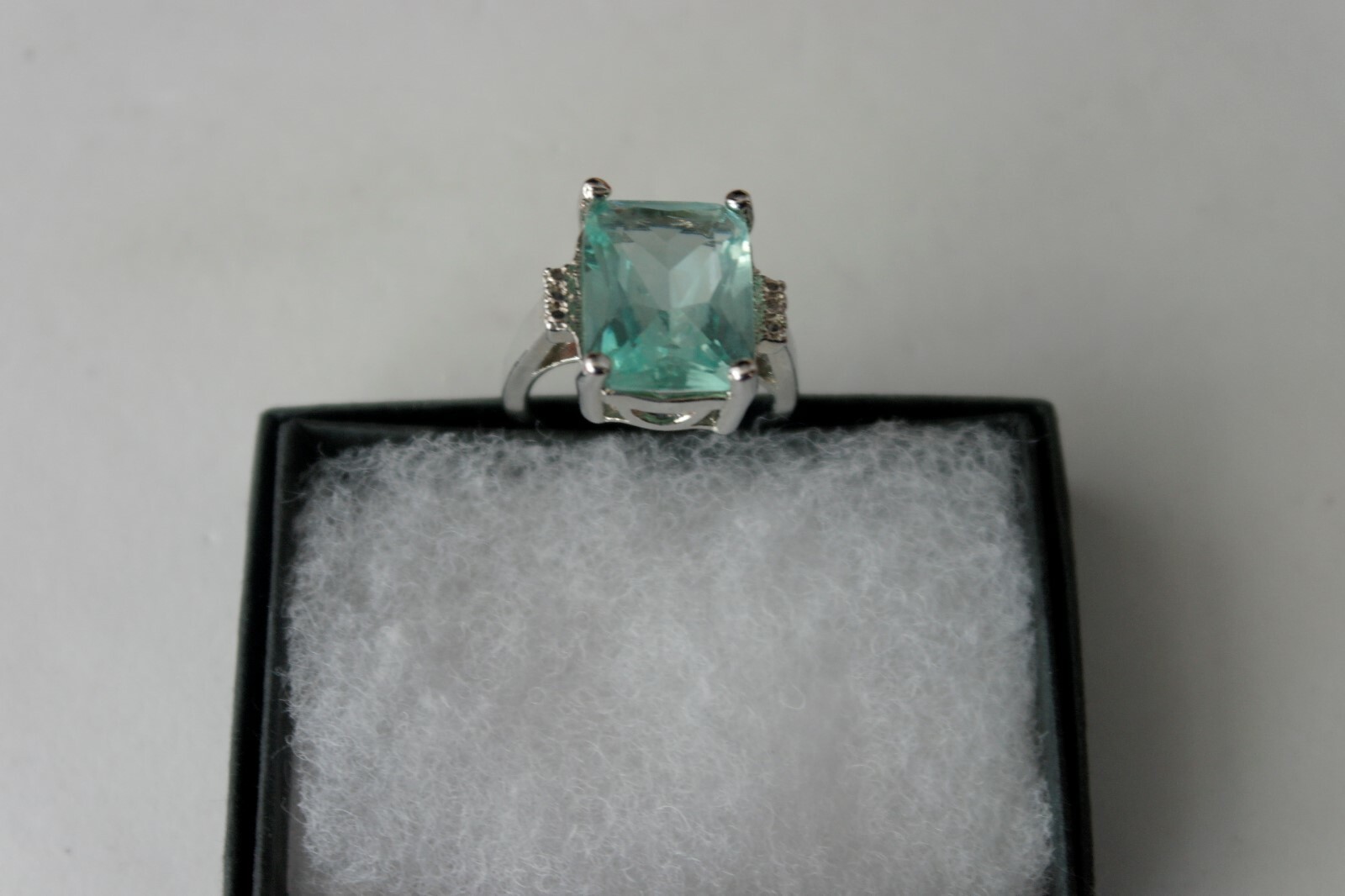 Beautiful 925 Filled Silver Ring With Aquamarine & Cz. 4 Gr.1.7X1.5 Cm. In Box