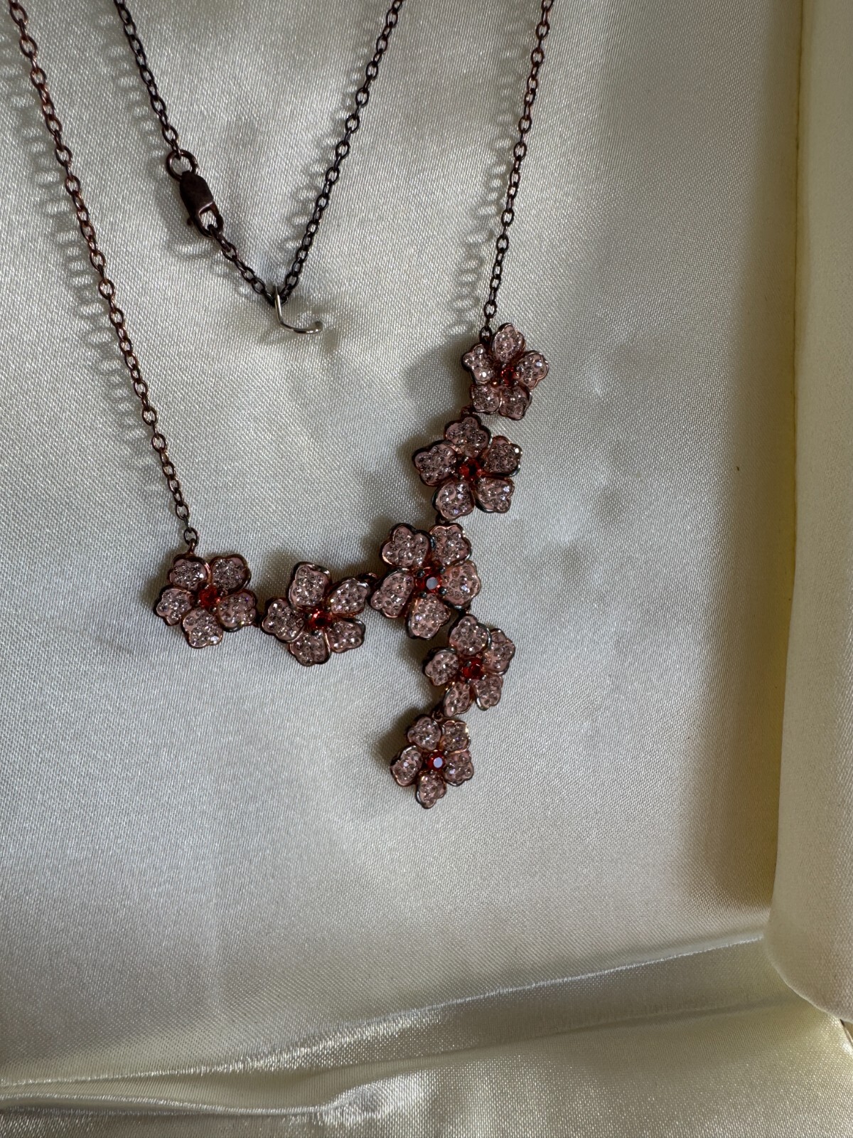 Jeweled Pink Cherry Blossom Chain Necklace with Ruby Centers by Littman Jewelers