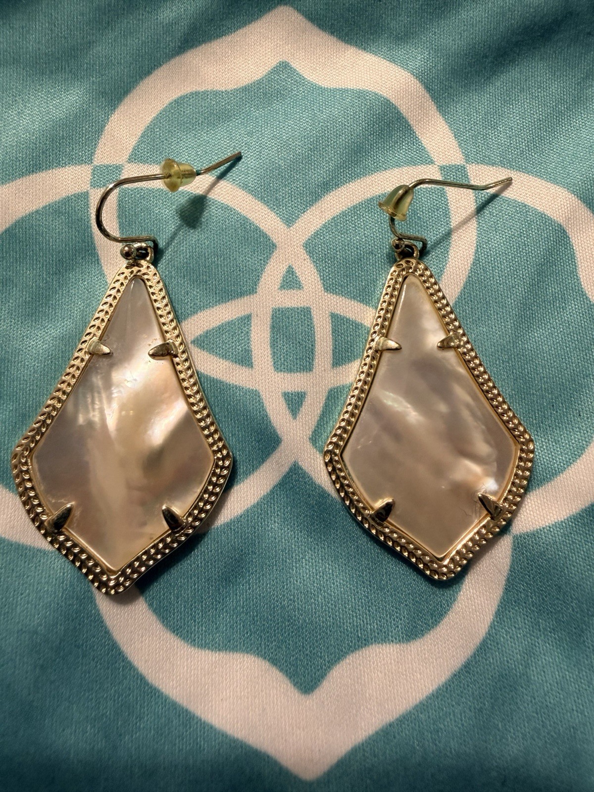 Kendra Scott Gold Plated Dangle Earrings Pink Mother of Pearl Hexagon Hook