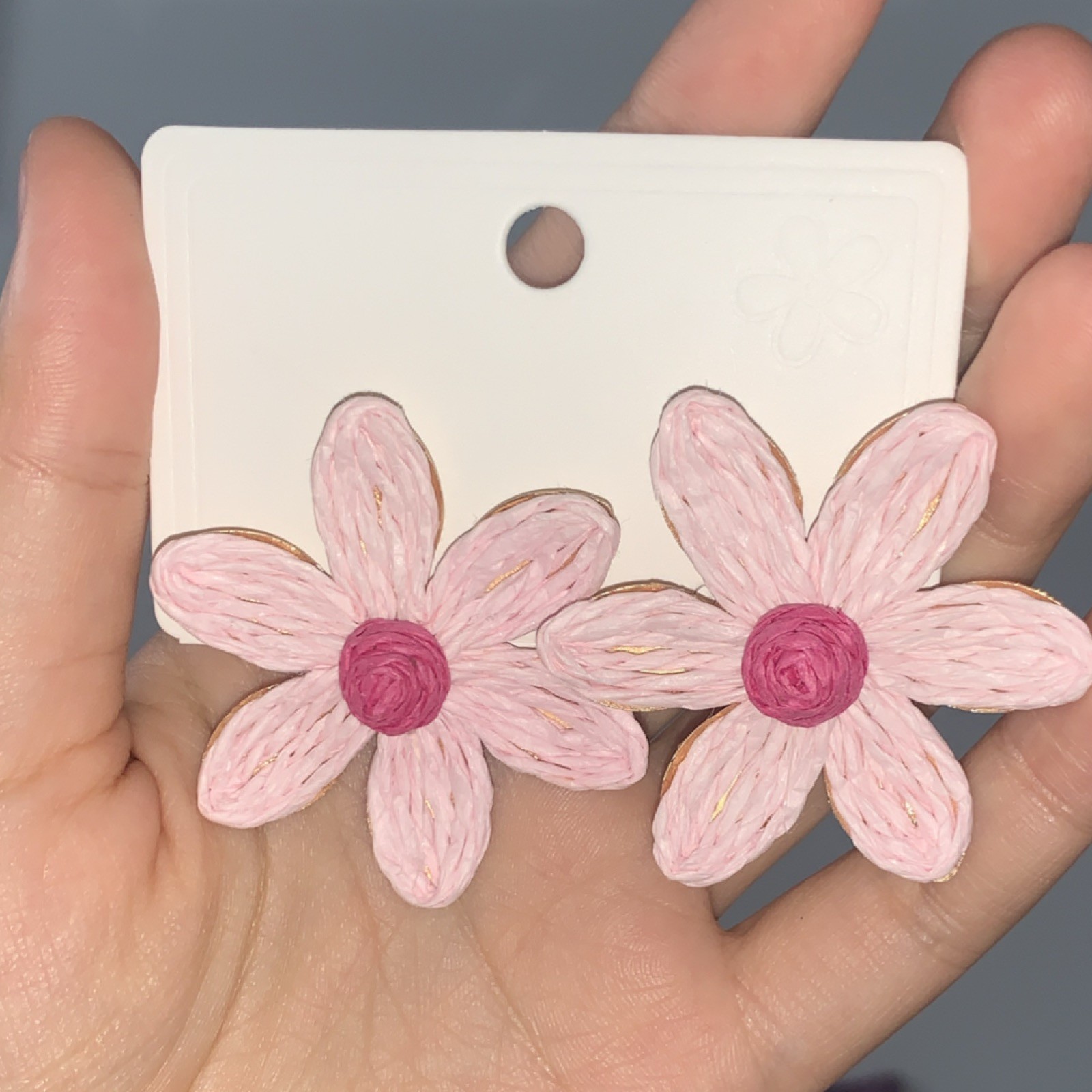 Pink Flower Polymer Clay Stud Earrings, Handmade, Customized, No Stone