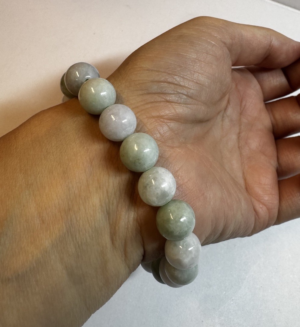 jade jadeite 10cm beaded bracelet 7” 18k gold plated clasp new in box free ship