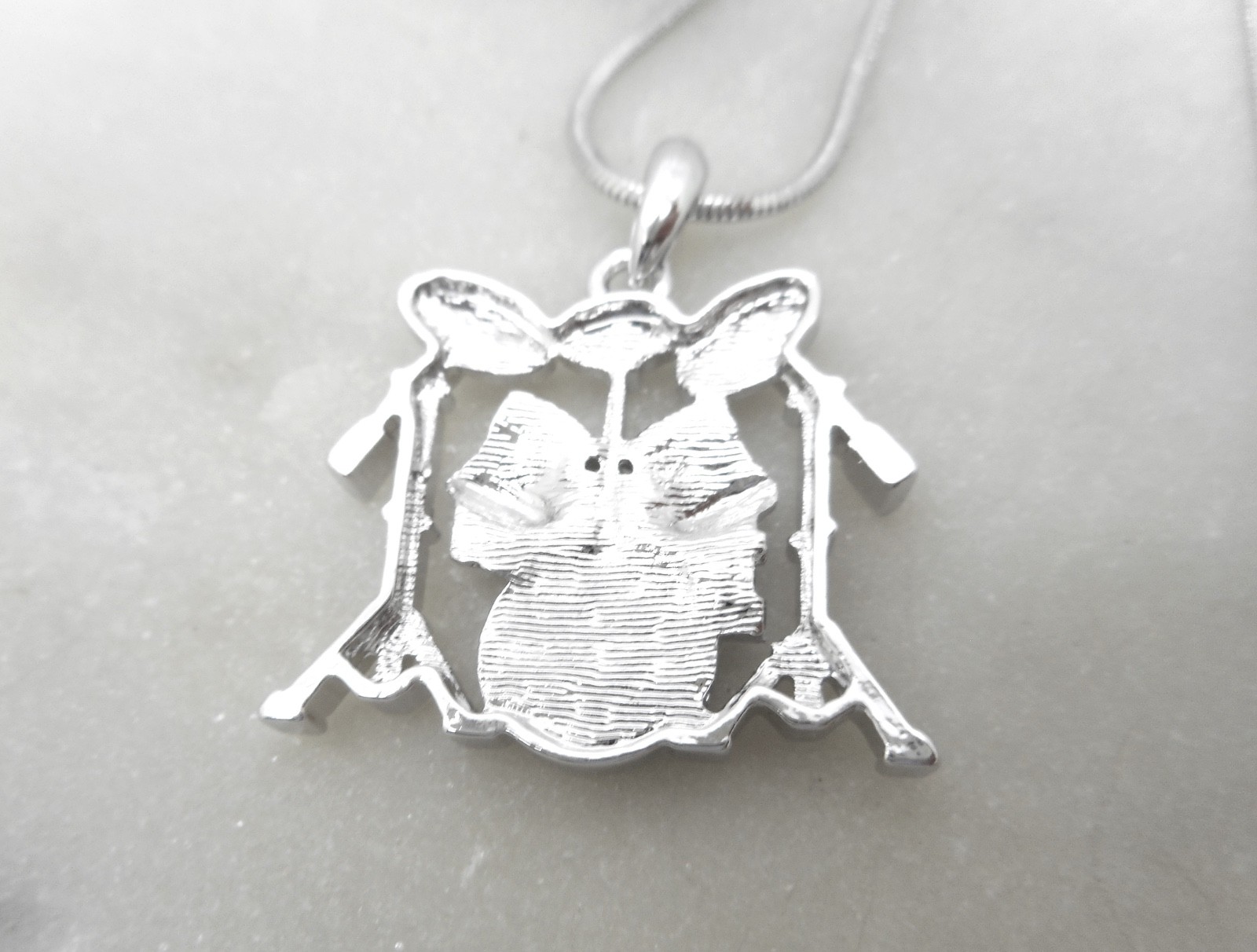 Austrian Crystal Drum Pendant Necklace Women’s White Gold Plated Drummer New