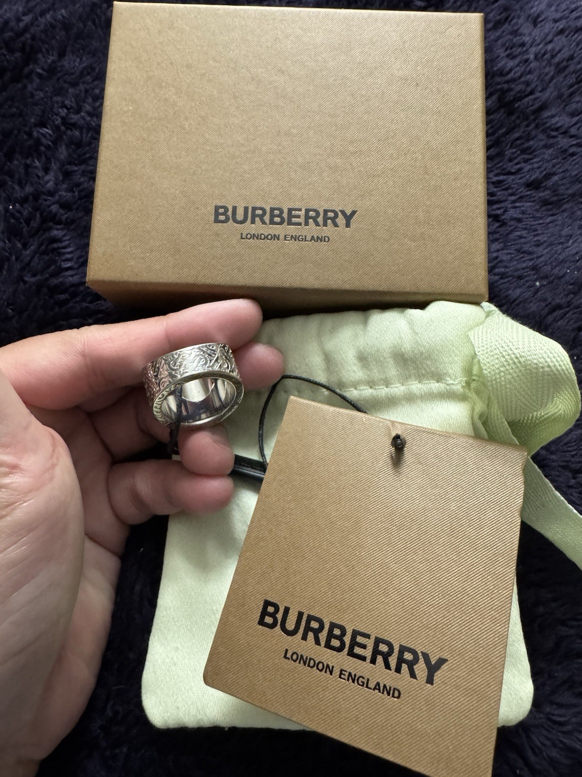 Burberry – Monogrammed Palladium-Plated Signet Ring – Silver Size 58