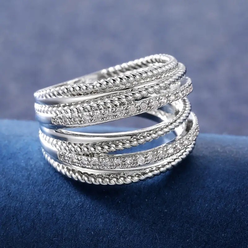 Elegant 925 Sterling Silver White Topaz New Fashion Charms Unique Ring Size 7