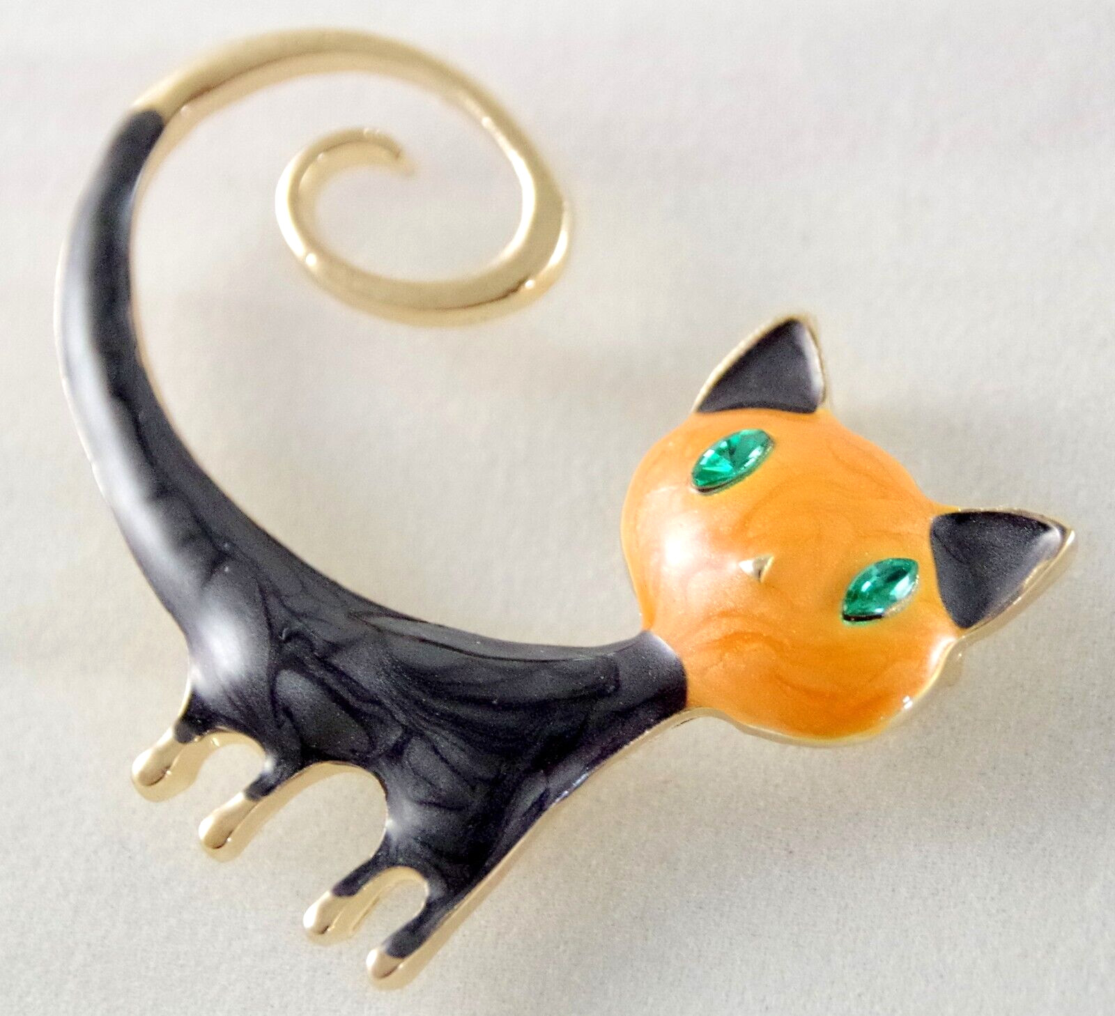 2″ ORANGE & BLACK CAT RHINESTONE EYES ENAMEL GOLD HALLOWEEN BROOCH PENDANT COMBO