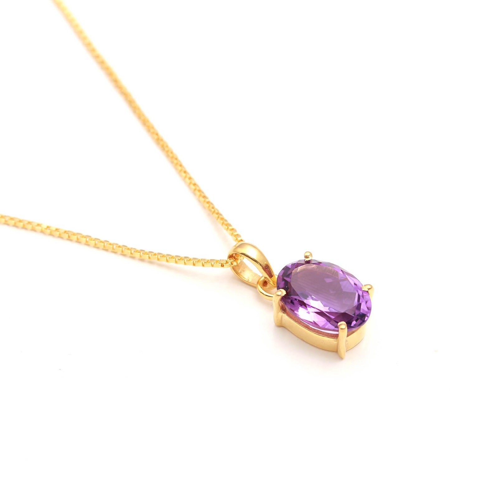 100%Natural Purple Amethyst Oval Pendant Gold Plated 925 Sterling Silver Jewelry