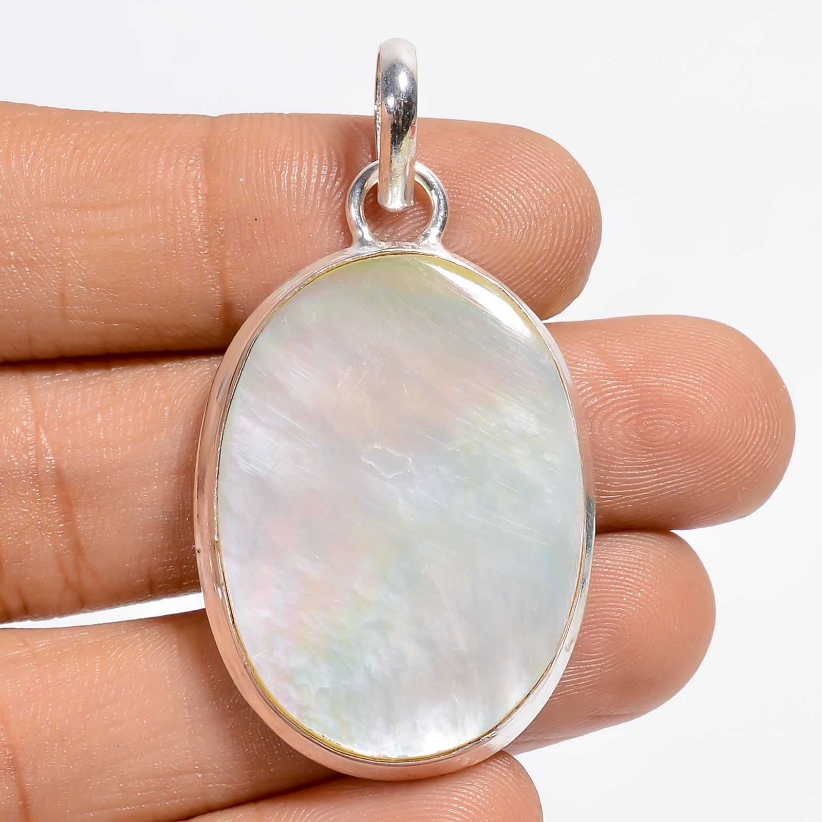Natural Mother Of Pearl Gemstone Fashion Jewelry 925 Silver Pendant 1.8″ ARP5739