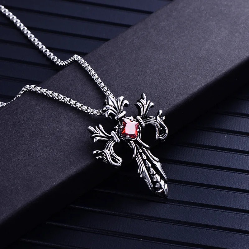 Men’s Retro Gothic Long Necklace rhinestone Dragon Pendant Statement Jewelry