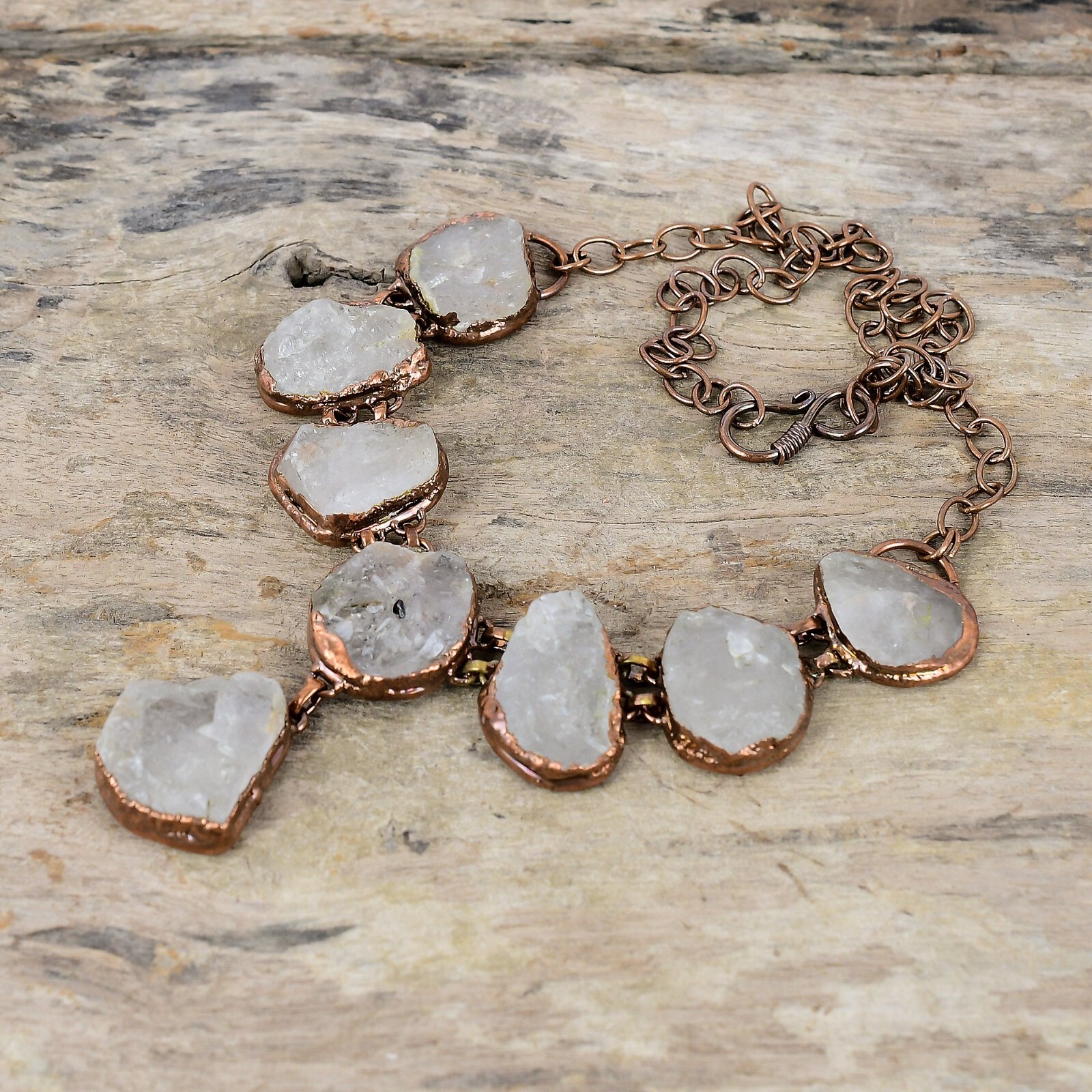 Rainbow Moonstone Rough Electroformed Chain Adjustable Necklace Copper 18.0″