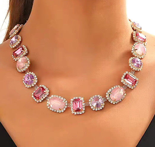 Various GEM Shape Pink Hues Round Oval Square JEWELS Betsey Johnson Necklace