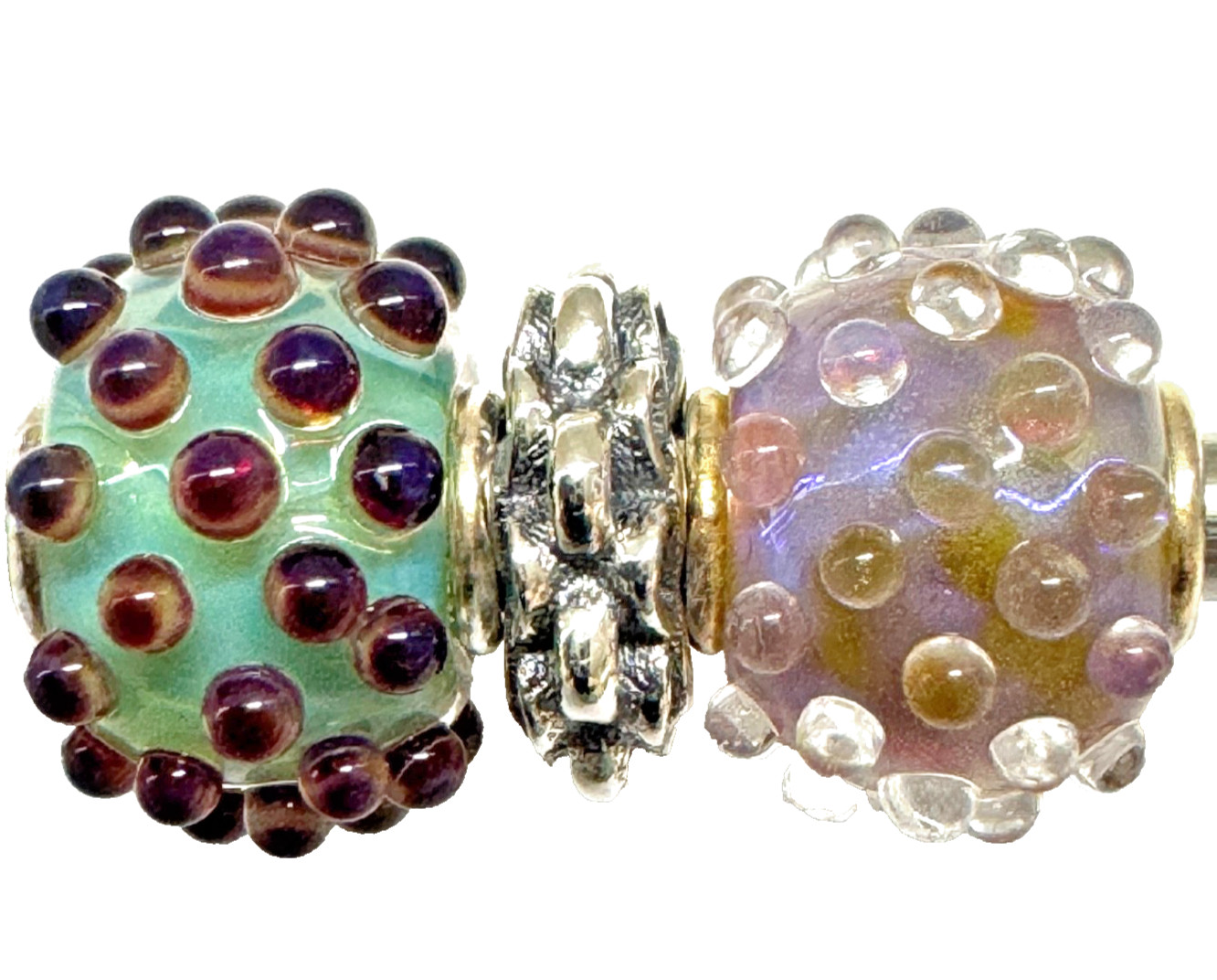 (Set of 3) Elfbeads or Trollbeads PETITE Beautiful Textured Beads and a Silver