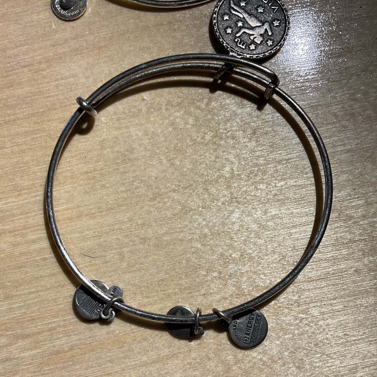 Alex and Ani Lot 2 Adjustable Wire Bangle Charm Bracelets Zodiac Blue Crystal