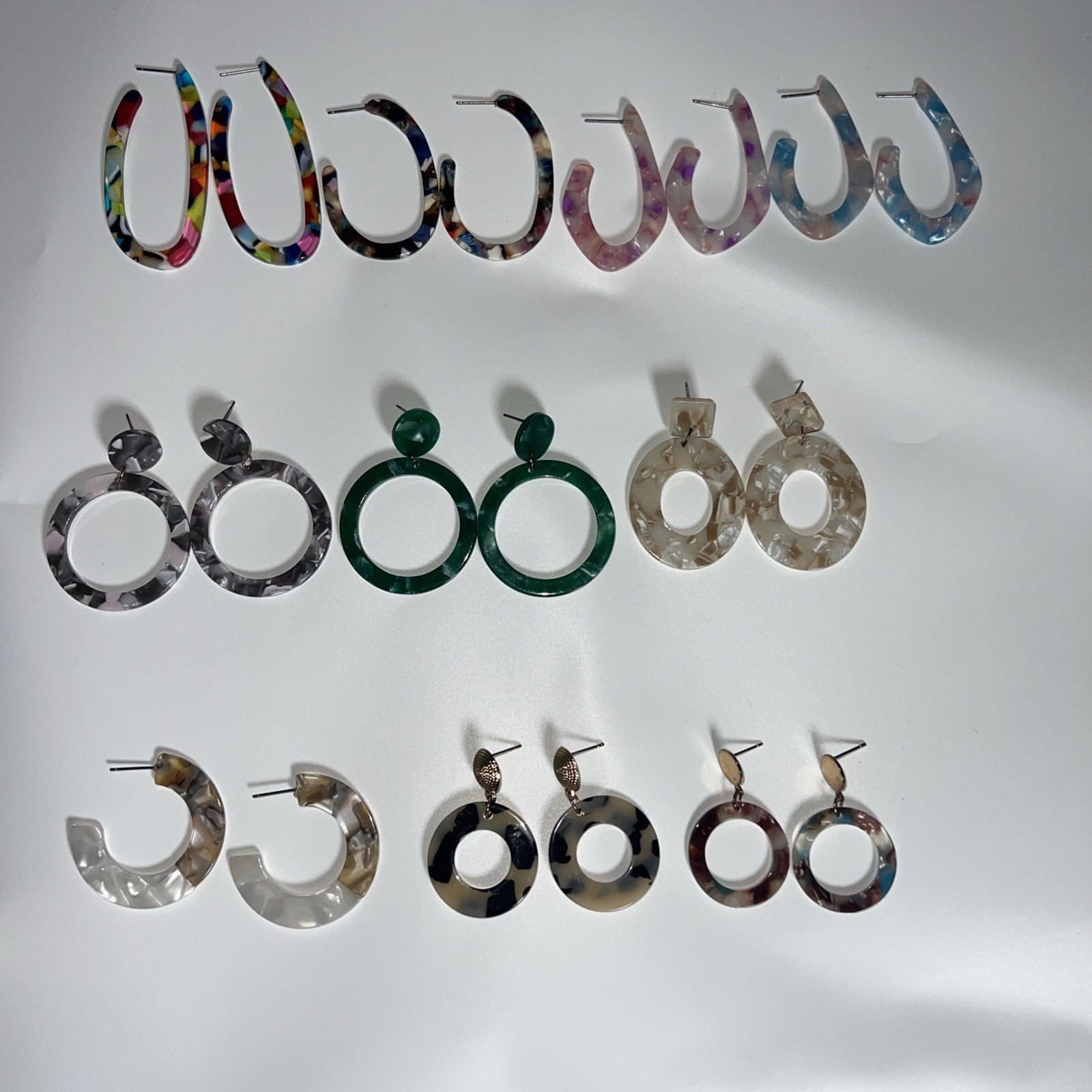 10 Pairs Resin Acrylic Statement Earrings Hoop Circle Oval Marbled Mixed Lot