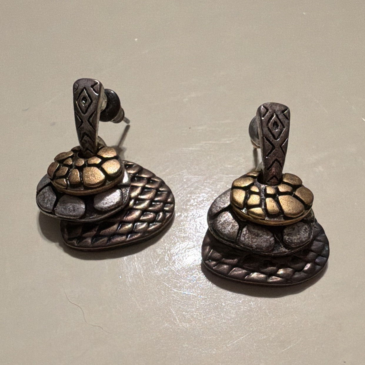 Chico’s Two-Tone Gold/Silver Teardrop Dangle Earrings, Butterfly, Signed