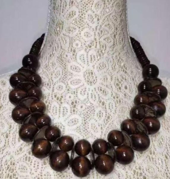 Wooden Bead Necklace Statement Boho Beaded Necklace N1169