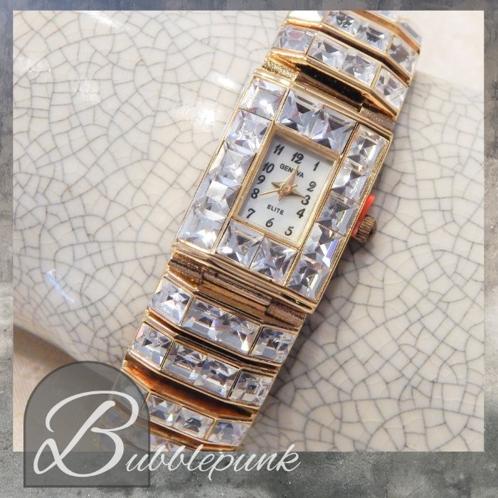 Boutique Chic Princess Cut Crystal Rhinestones GENEVA Glamour Bracelet Watch NEW