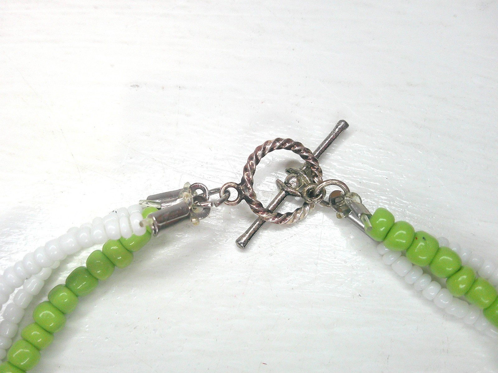 Green White Bracelet Handmade MultiStrand Ceramic Beaded Colorful 9 in Plus Size
