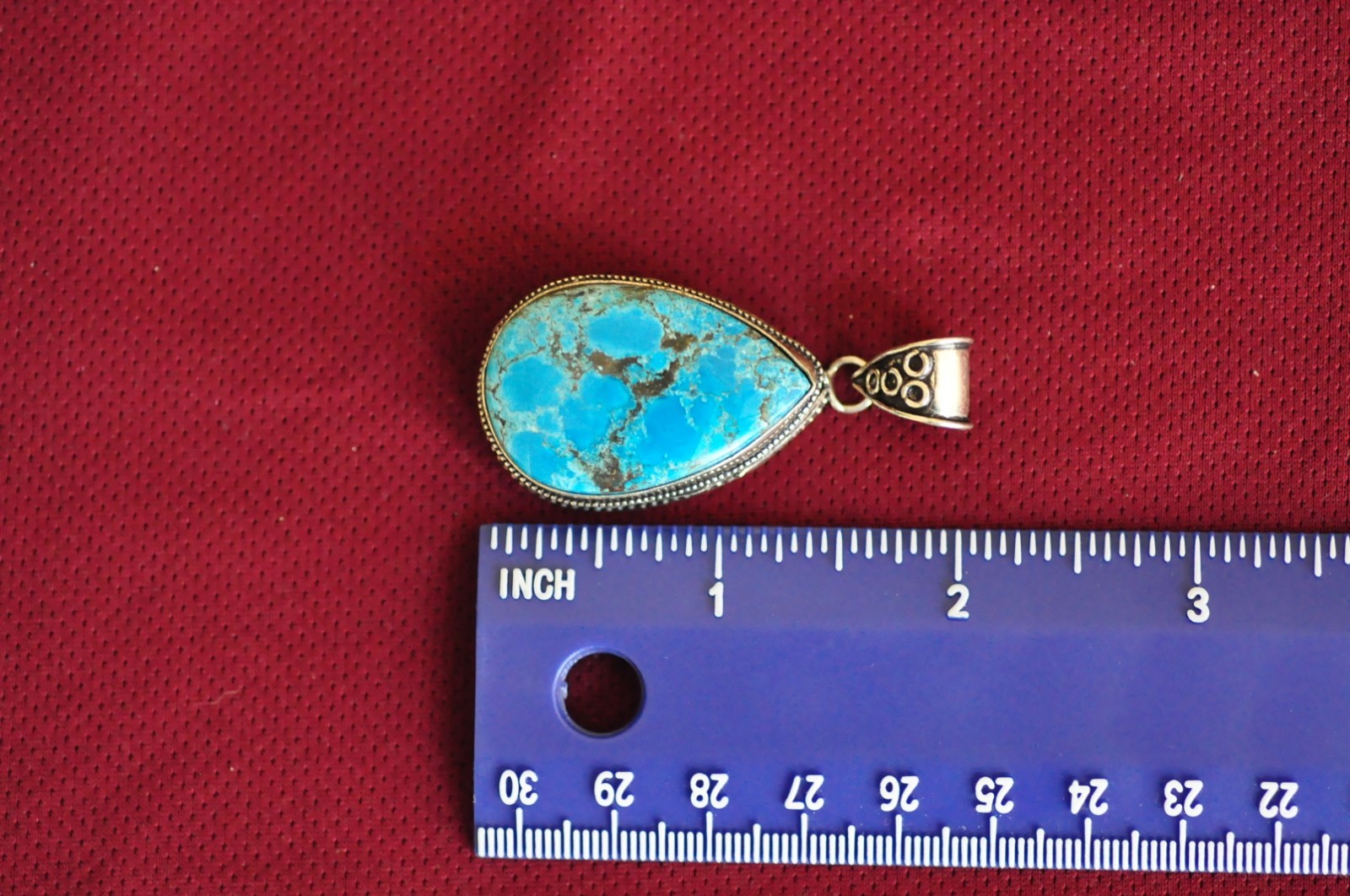 Unique Vintage Sterling Silver Turquoise Teardrop Pendant – 2″, 16g, Ornate 925