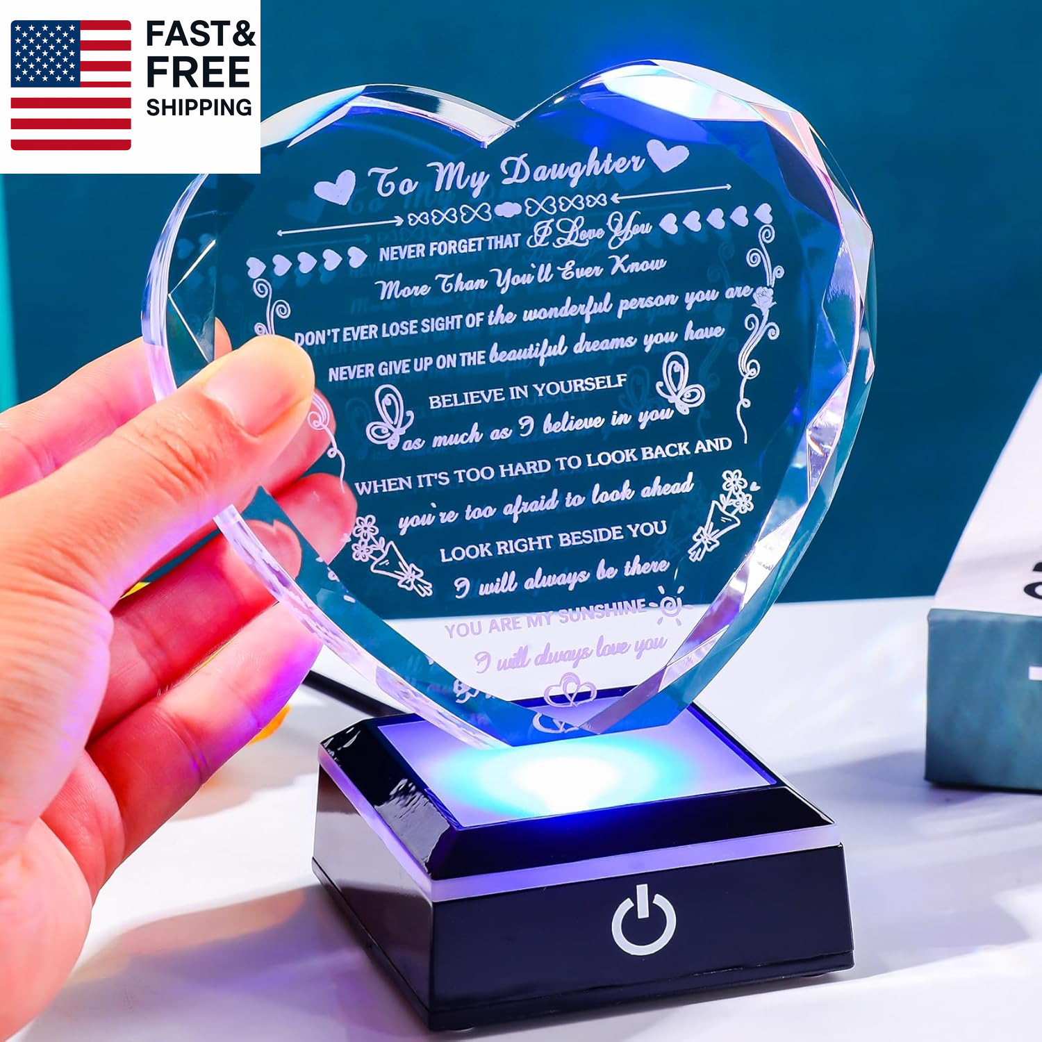 Daughter Gifts with Colorful LED Base, Daughter Birthday Gifts Adult from Mom D
