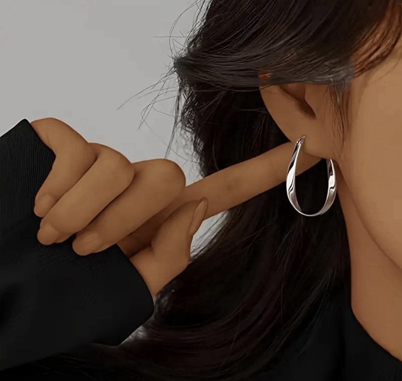 Silver Teardrop Hoop Earrings 3.5cm Elegant Lightweight Classic Jewelry