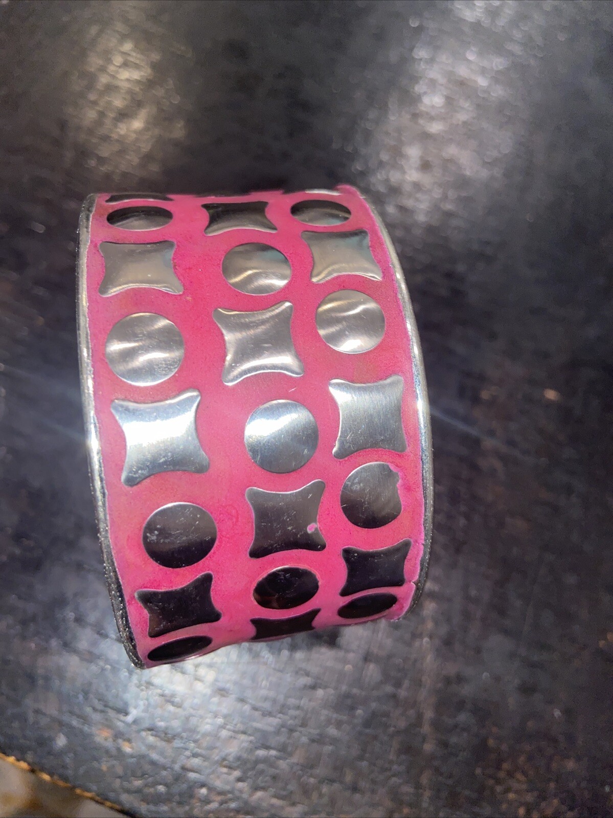 Antika Bangle Bracelet Pink And Silver Tone 8″