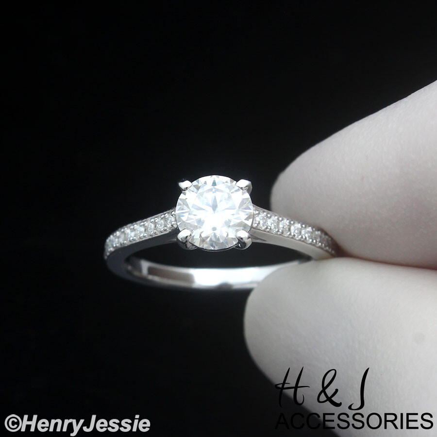 WOMEN 925 STERLING SILVER 6.5MM ROUND MOISSANITE CLASSIC ENGAGEMENT RING*AMR229
