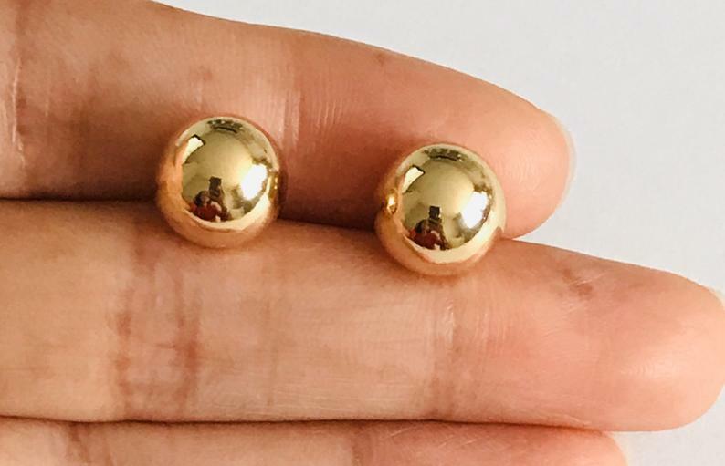 14K Yellow Gold Plated 10mm Ball Stud Earrings / Aretes Bolas – BLL10