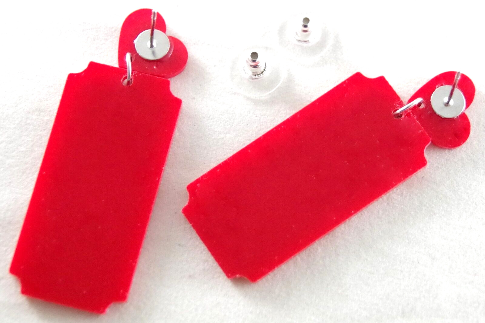 2 1/8″ NEW KISSING BOOTH TICKET VALENTINE HEART ACRYLIC DROP DANGLE EARRINGS