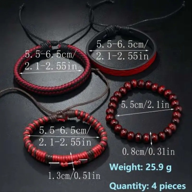 Men Vintage Leather Bracelet Cupid Arrow Wood Bead Hand Woven Retro Fashion