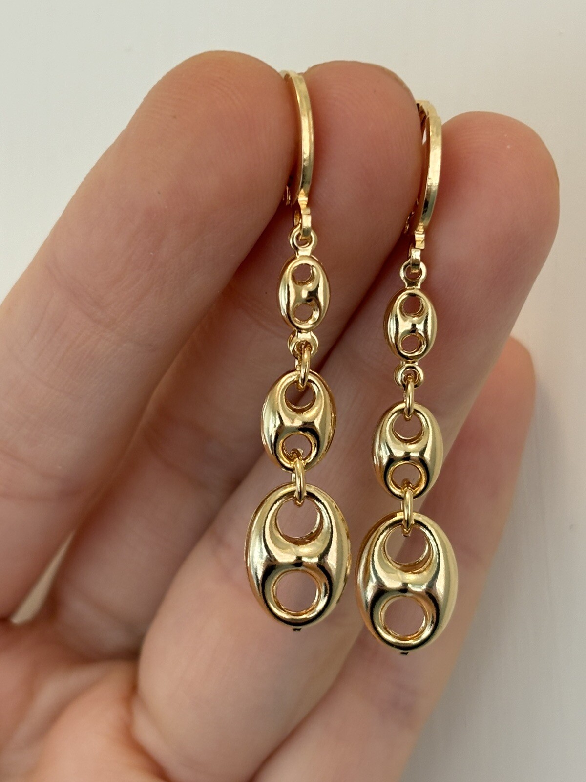 14k yellow gold Filled Puffy Puffed Anchor Mariner Link Chain Earrings New