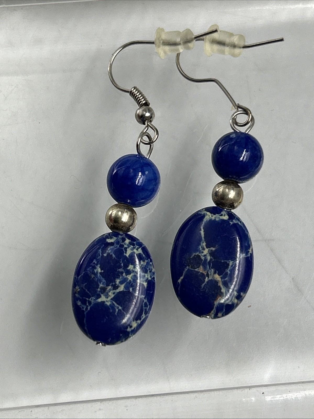 Marbled Acrylic Ball Beaded Dangle Drop Earrings Blue
