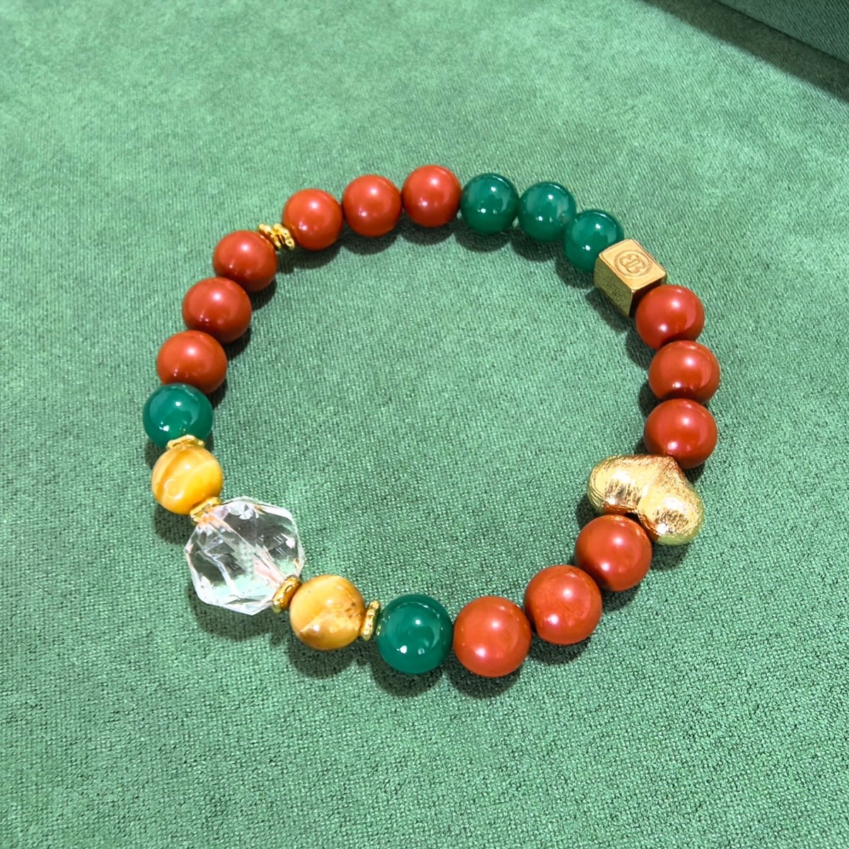 Custom Engraved Bracelet Red Jasper Green Agate Clear Quartz Beaded Jewelry Gift