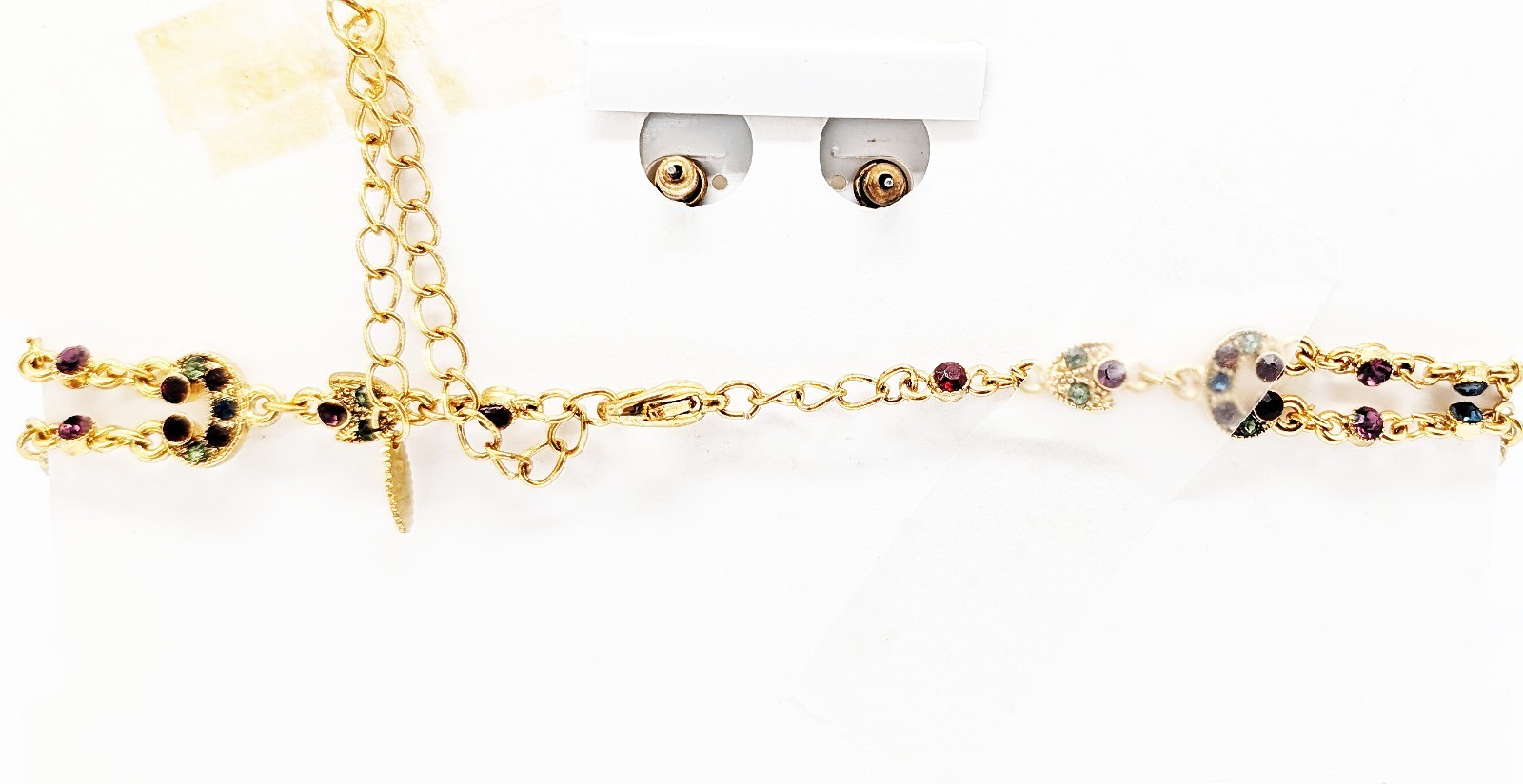 DESIGNER INSPIRED RAINBOW MULTI CRYSTAL CHOKER NECKLACE EARRINGS JEWELRY SET