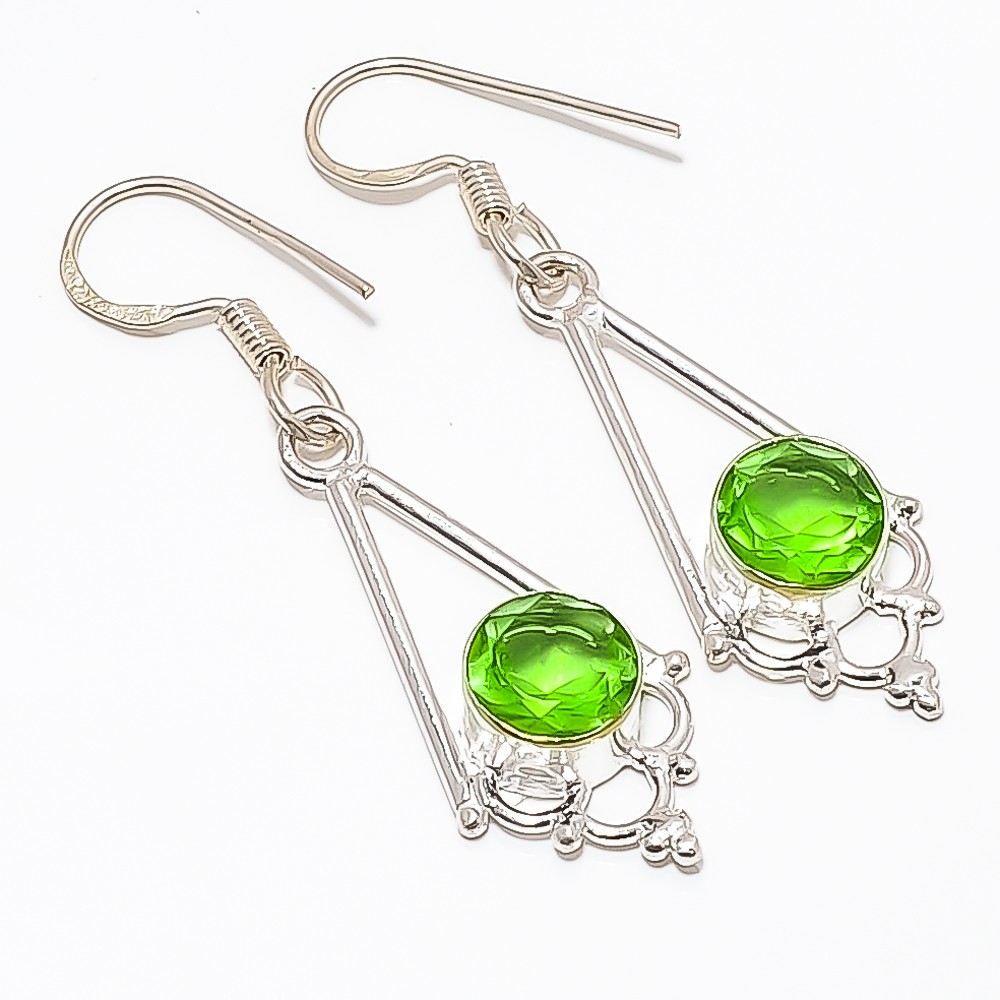 Peridot Gemstone 925 Silver Plated Earring 1.95″ TE7507-858