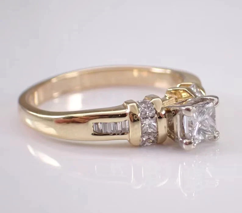 2.0Ct Princess Cut Simulated Diamond Women’s Wedding Ring 14k Yellow Gold Plated